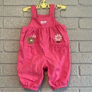 Y2K Carters Baby Girl 3M Pink Kids Overalls with Bear and Flower Embroidery